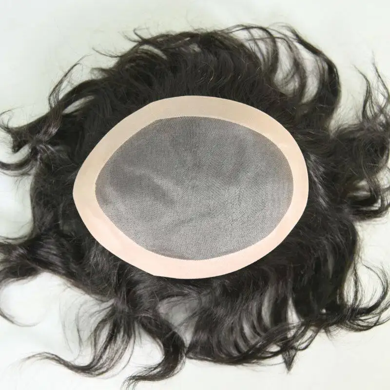 قاعدة أحادية ودانتيل + PU مجموعة شعر مستعار للرجال D7-3 |   قطعة شعر بشري 100% بديلة بعقدة مبيضة