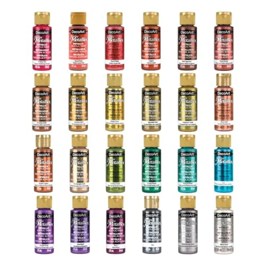

Americana Dazzling Metallics Acrylic Paint Set Popular Colors, 24 Bottles 2 fl oz Craft Metallic Paints for Canvas, Wood and DI