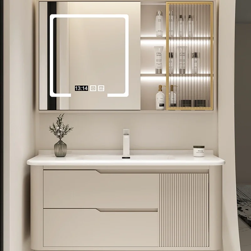 Ceramic Integrated Basin Bathroom Cabinet Cream Air Washbasin Small Unit Bathroom Sink Washbasin Cabinet Combination