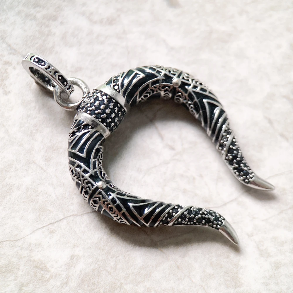 Pendant Dragon Horn Black Fashion Jewelry Europe Vintage 925 Sterling Silver Accessories Gift For Woman & Men