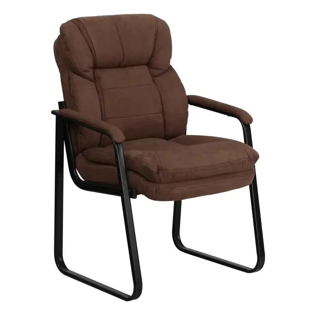 Brown Microfiber Executive Office Chair with Lumbar Support Padded Arms and Sled Base Contemporary Design Fire Retardant Foam