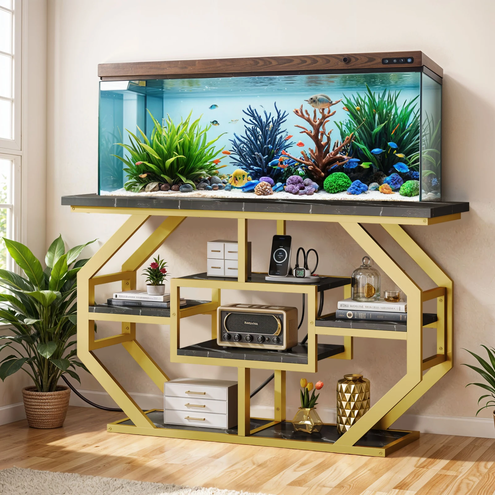 

55-75 Gallon Aquarium Stand w/Power Outlets Cabinet for Turtle Reptile Terrarium