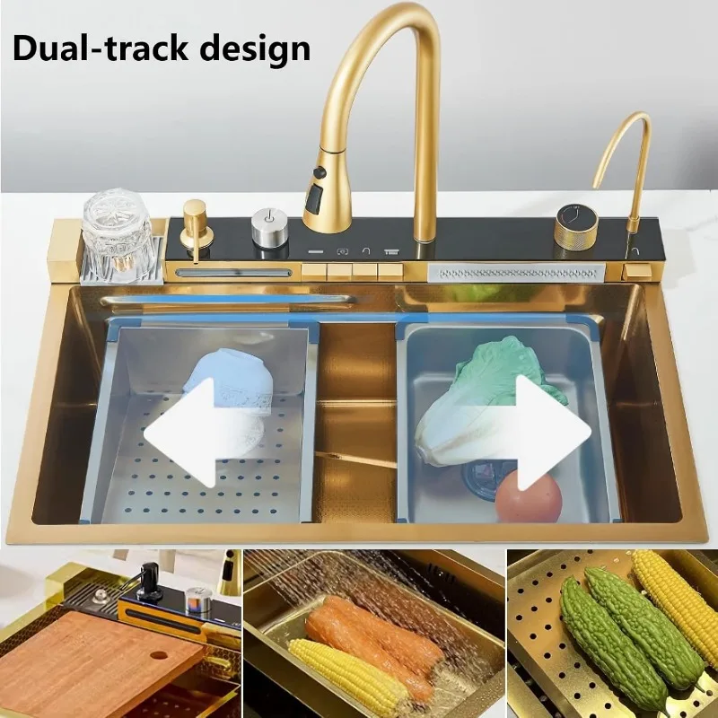 Кухонная мойка Deluxe Smart Waterfall, современная многофункциональная раковина из нержавеющей стали, утилита, фермерский дом со встроенным слоем