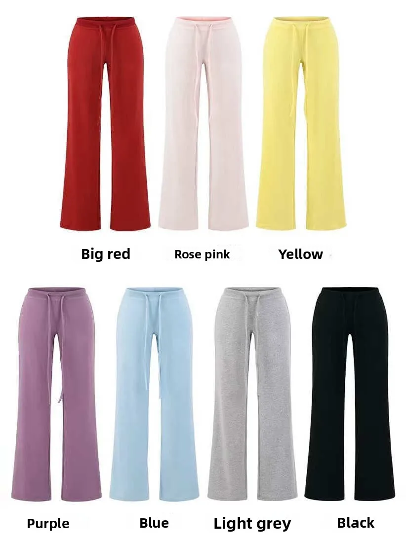 Pantaloni casual Dstring a vita bassa Pantaloni lunghi larghi alla moda larghi a gamba dritta Street Sle Comodo tutto abbinato pigro...