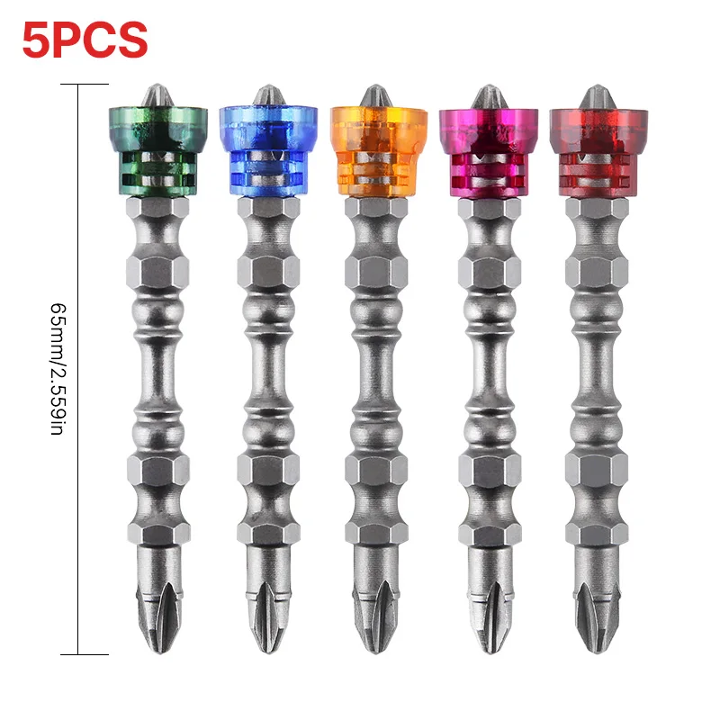 HUHAO 5PCS Magnetic Screwdriver Bits S2 Screwdriver Bits Kit Tools Hex Shank PH2 Double Head Electric Screwdriver 65mm Length