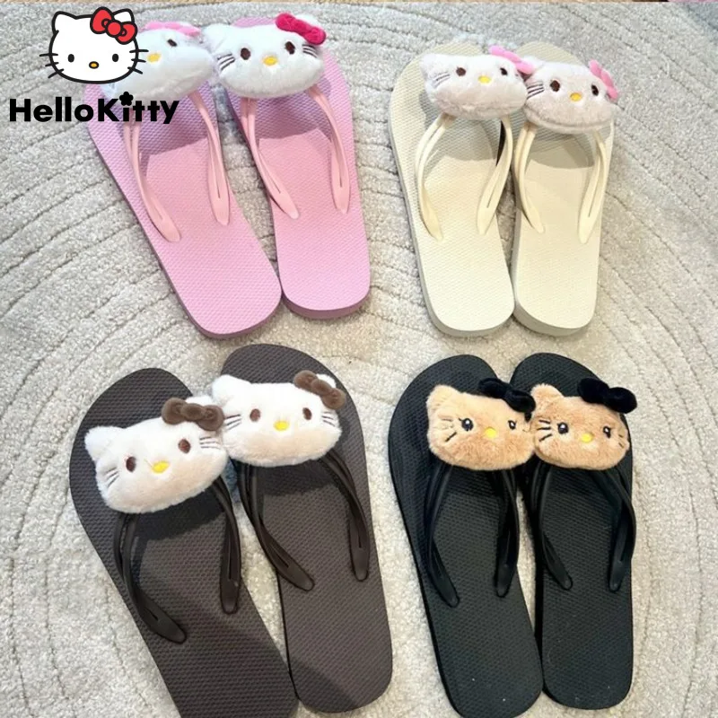 Sanrio Hello Kitty Cute Flip Flops Women's Summer Fashion Trend Beach Outdoor Slippers Japanese Style Y2k Girl Anti Slip Shoes ﻿