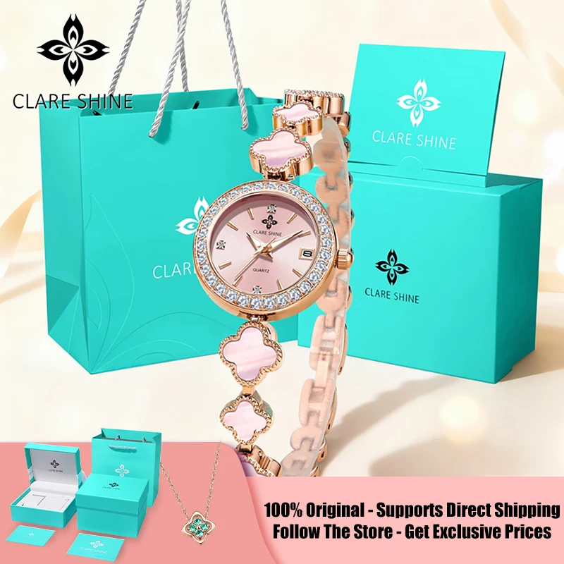 

Женские кварцевые часы CLARE SHINE 7701 Lucky series с маленьким четырехлистным клевером, инкрустированным бриллиантами, и импортным механизмом.