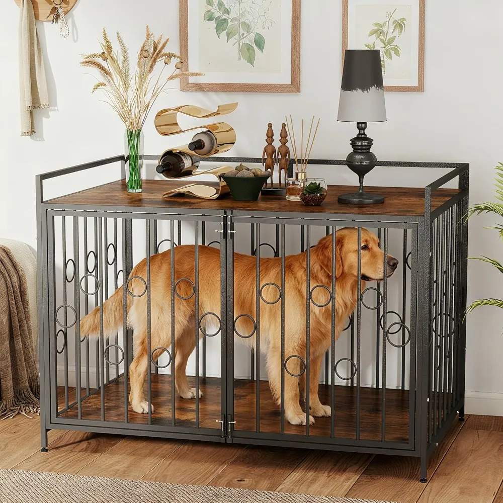 

Furniture Style Dog Crate with Table Top, 48 Inch Heavy Duty Chew Proof Kennel for Large Dogs, Waterproof Wooden Finish Indoor
