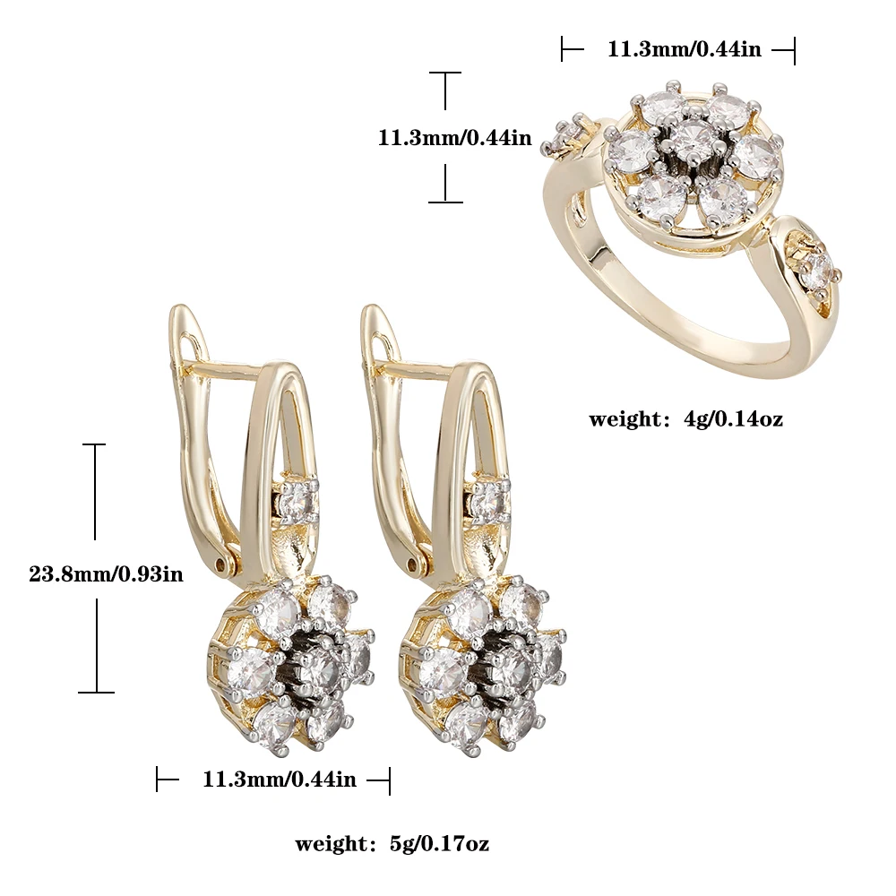 Ohrring-Set mit Schneeflocken-Cluster und eingelegten Zirkonia-Steinen, hohle Ohrringe, Ring, für festliche Anlässe, zarte, funkelnde Diamant-Accessoires, Geschenk zum Geburtstag oder für ein Date. – Detail 1
