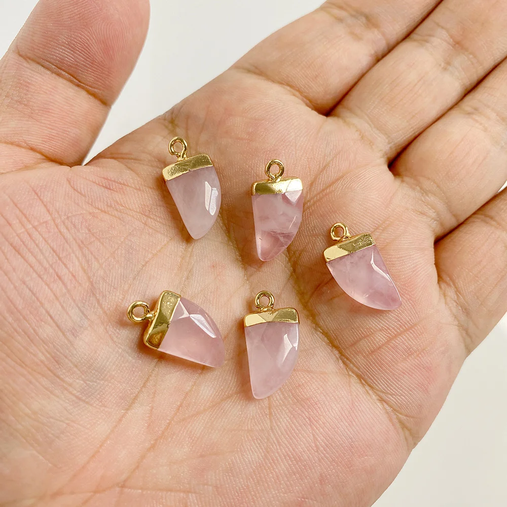 Natural Rose Quartz Stone Pendant Connectors Shape Waterdrop Cross Pink Crystal Charms for Jewelry Making Necklace DIY Bracelet