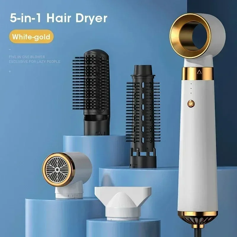 Negative Ion 5-in-1 Hair Dryer Styler Straightener Curler Fast Drying Strong Wind 110V/220V for Home Travel Salon