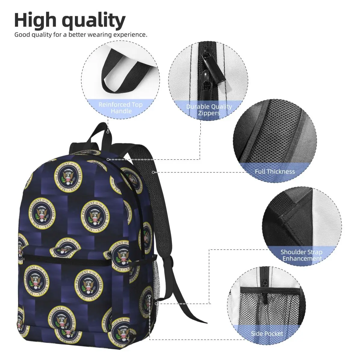 Seal Of The President Of The United States Backpack Daypack Large Capacity BookBag School Bag Shoulder Bags for Men Women