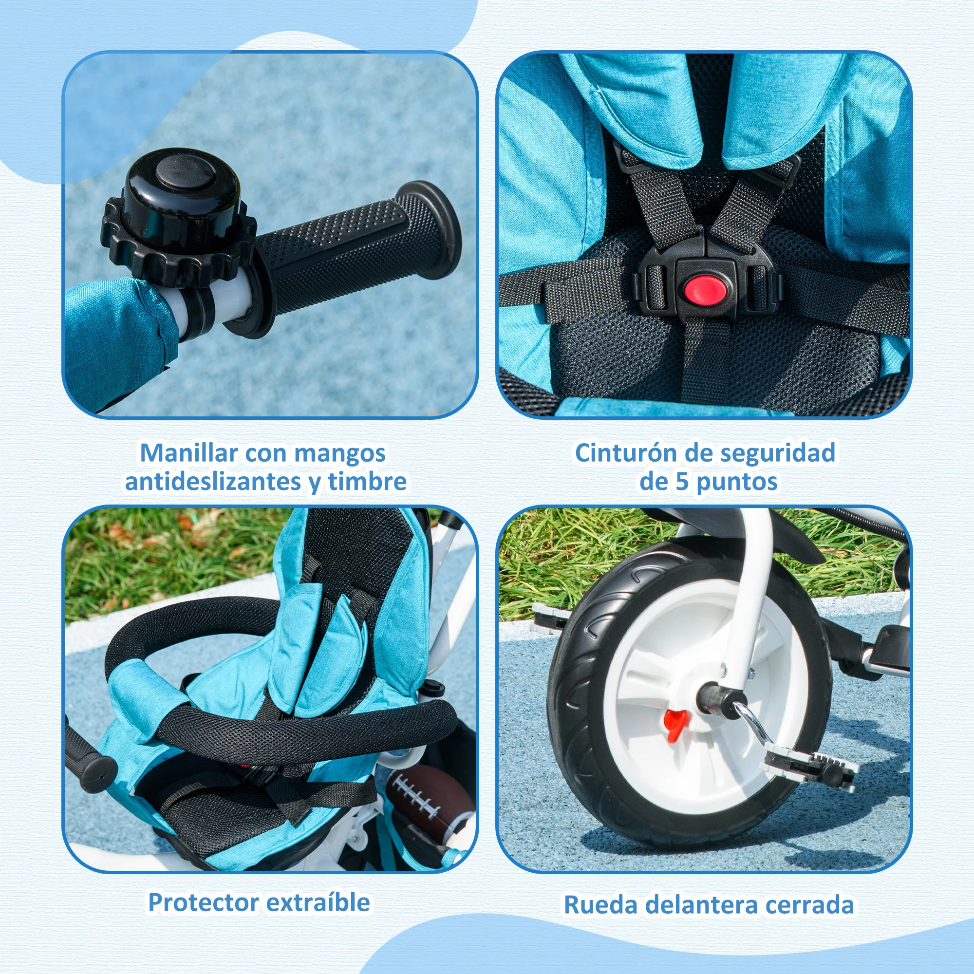 Homcom Evolutionary Tricycle for Children +12 Months with Folding Awning, Telescopic Push Handle and Safety Belt Blue