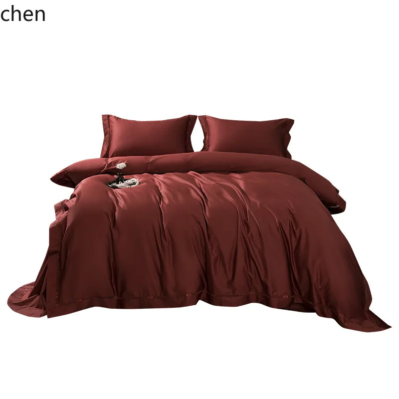 H1 High-end Long-staple Cotton Hollow-out Pure Cotton Four-piece Set for Autumn and Winter, Thickened Simple Bedding in Gift Box