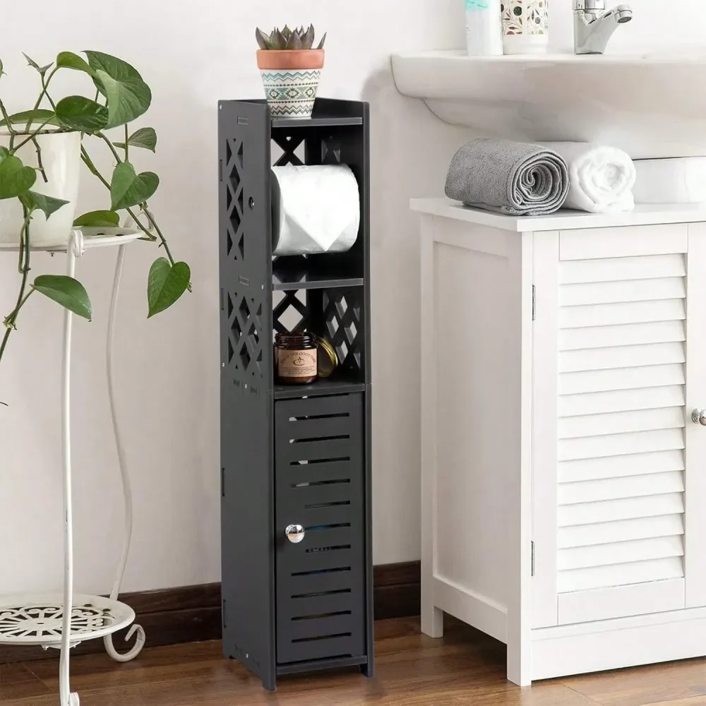 

Шкаф для хранения бумаги и принадлежностей для ванной комнаты на колесиках для компактных помещений, черный, дизайн 2025 года