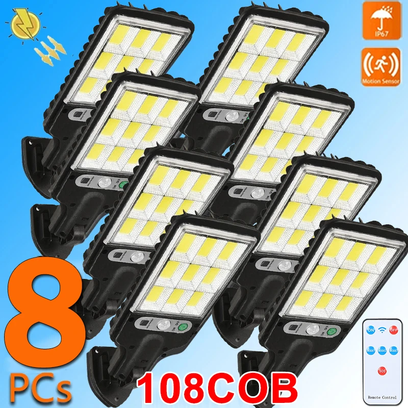 Solar Street Lights com 3 modos de luz, lâmpada impermeável, Sensor de movimento, iluminação de segurança para jardim, pátio, caminho, quintal, ao ar livre