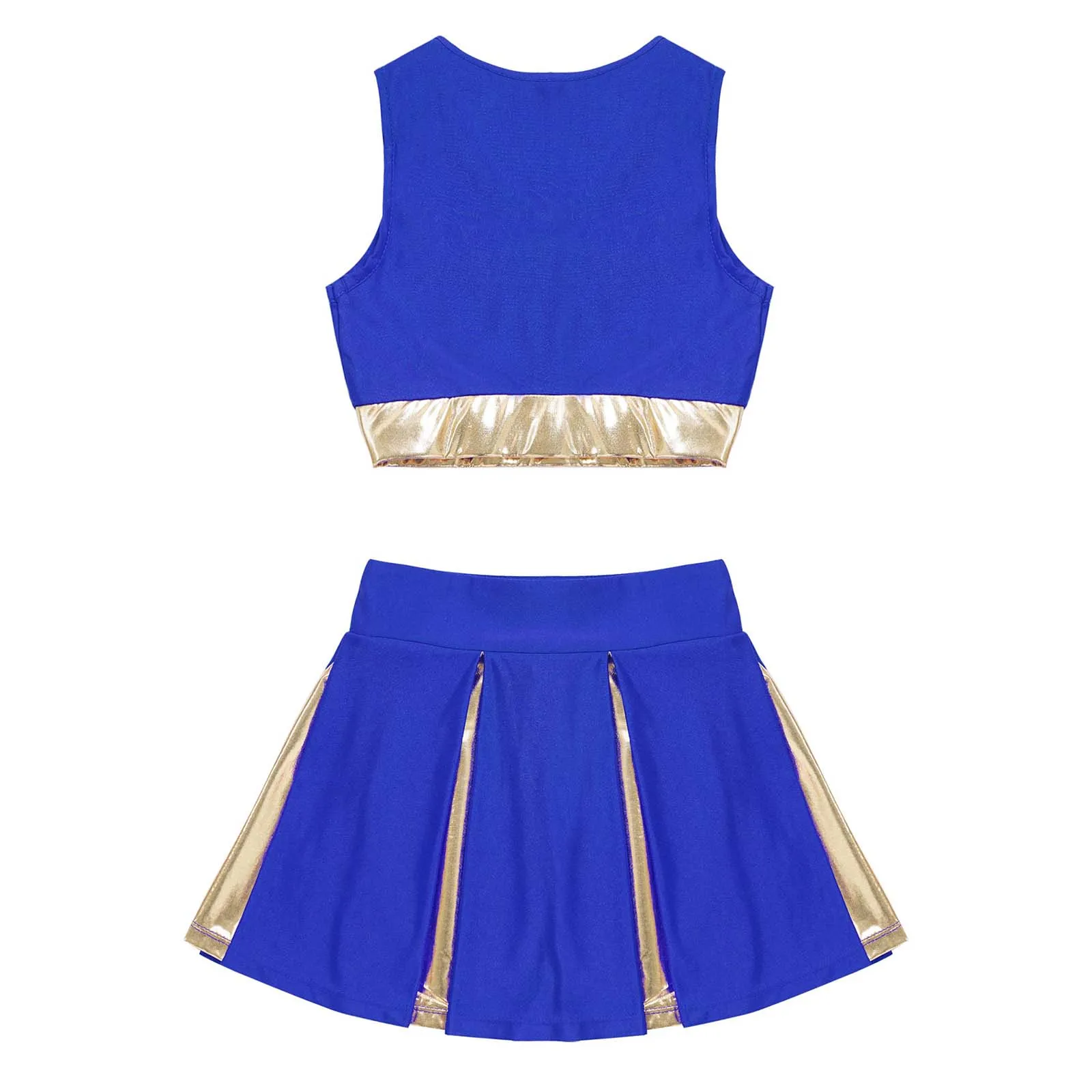 Kids Girls Cheer Leader Dance Outfit Halloween Performance Cheerleading Team Uniform High School Crop Top Pleated Skirt Set