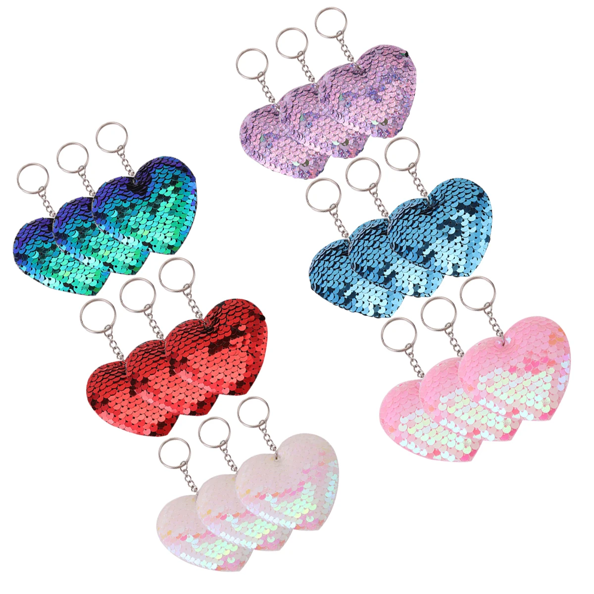 18Pcs Reversible Sequin Heart Keychain, Glittering Sequins Keyring For daily wear Party Favors, Backpack Luggage Bag Decorations