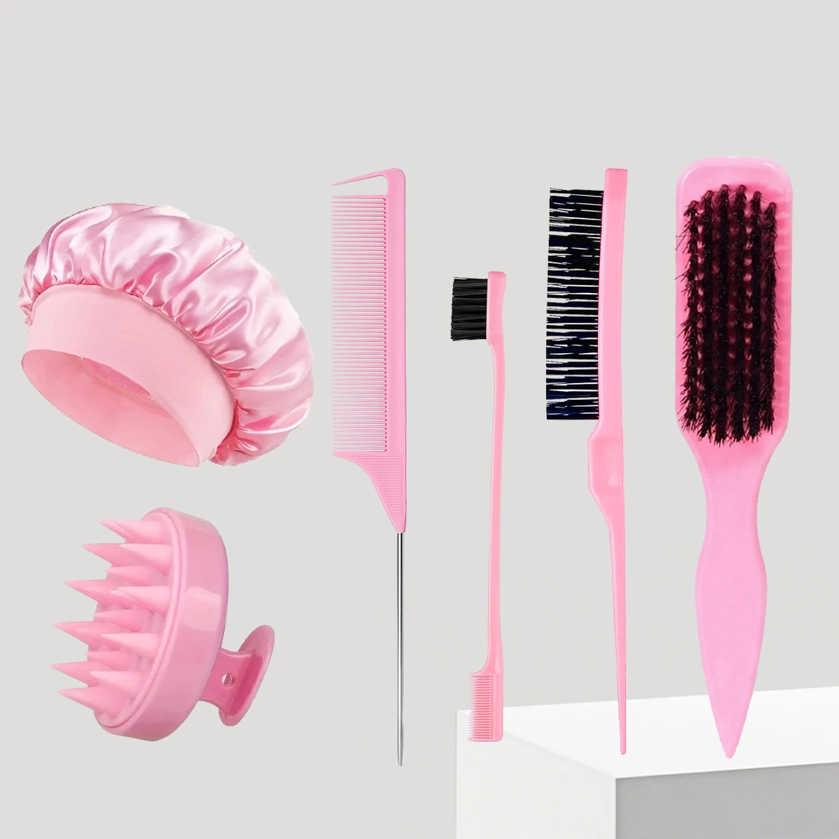 6pcs hair styling tool set - scalp massage shampoo brush, beauty satin hair cap, hair salon tools, special for real hair wigs view 4