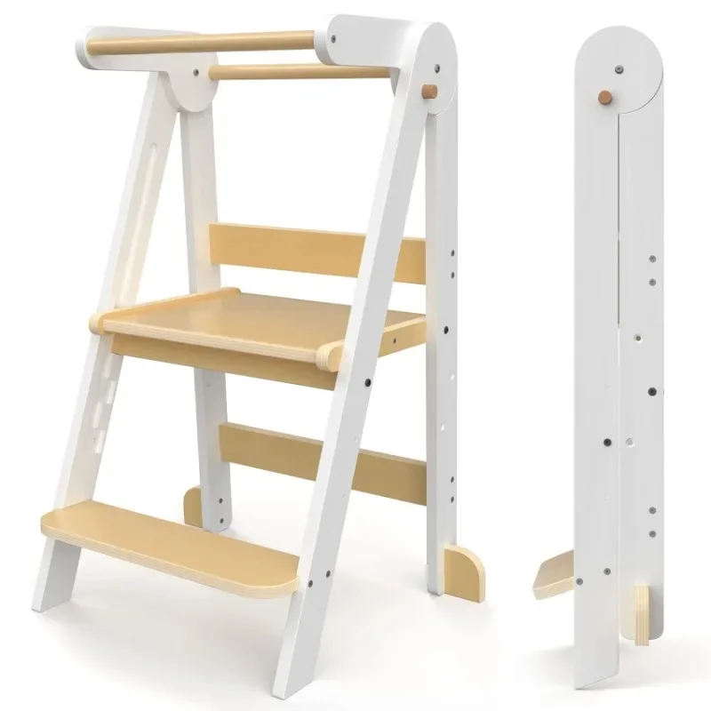 

Kitchen Toddlers Step Stool, Montessori Kids Learning Stool, Foldable Toddler Tower for Counter, Standing Helper for Children
