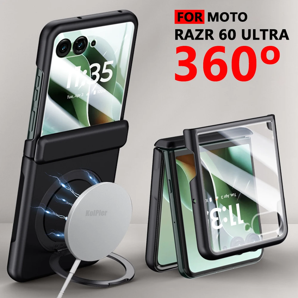 

60Ultra Matte Skin feel Stand Cases For Motolora Razr 60 Ultra Magnetic Flip Protection Glass Srceen Protector Holder Cover