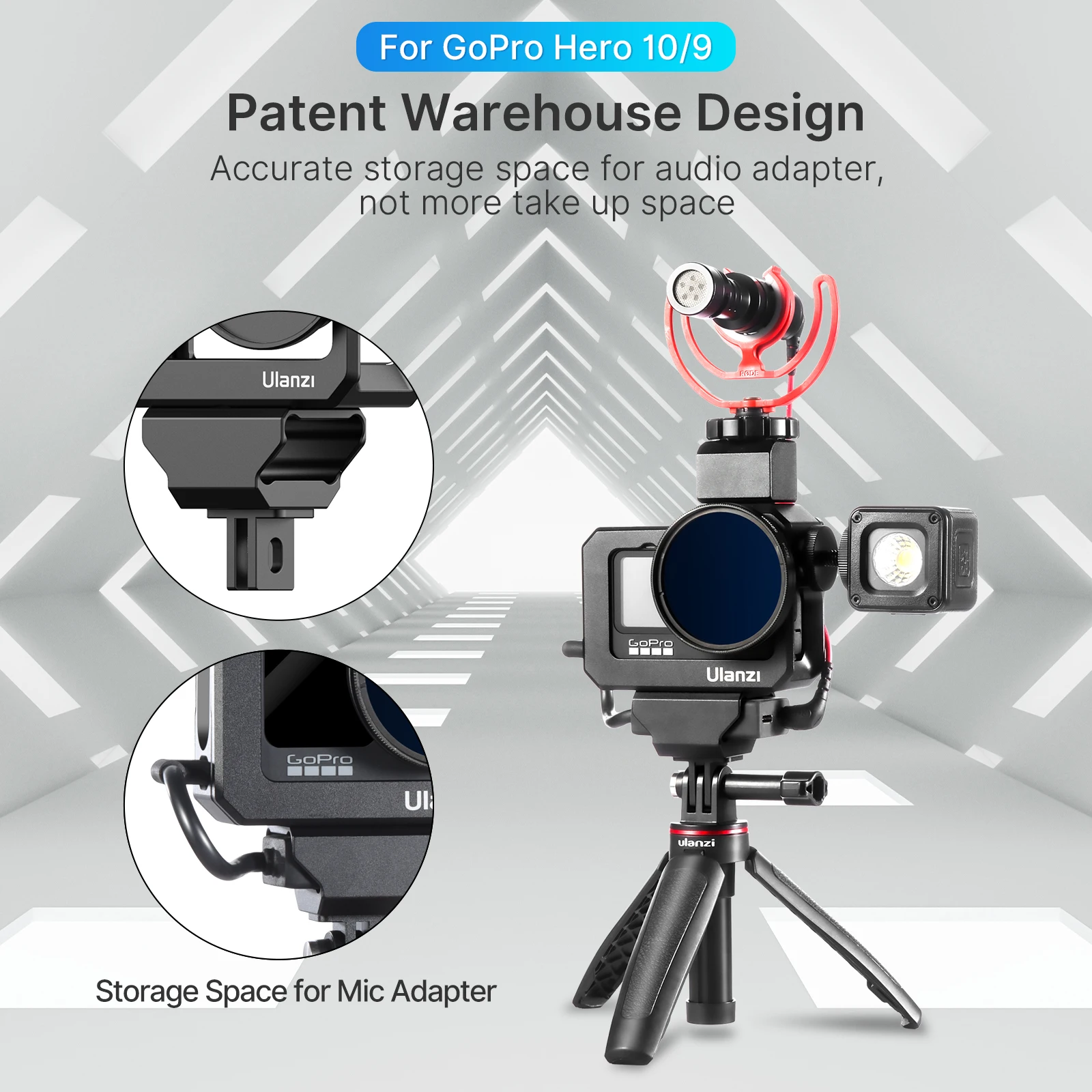 Ulanzi G9-5 Gopro 9 Metalen Kooi Voor Gopro Hero 9 Zwart Frame Case Met 52Mm Filter Adapter Breiden Koud schoen Mount Mic Vulling Licht