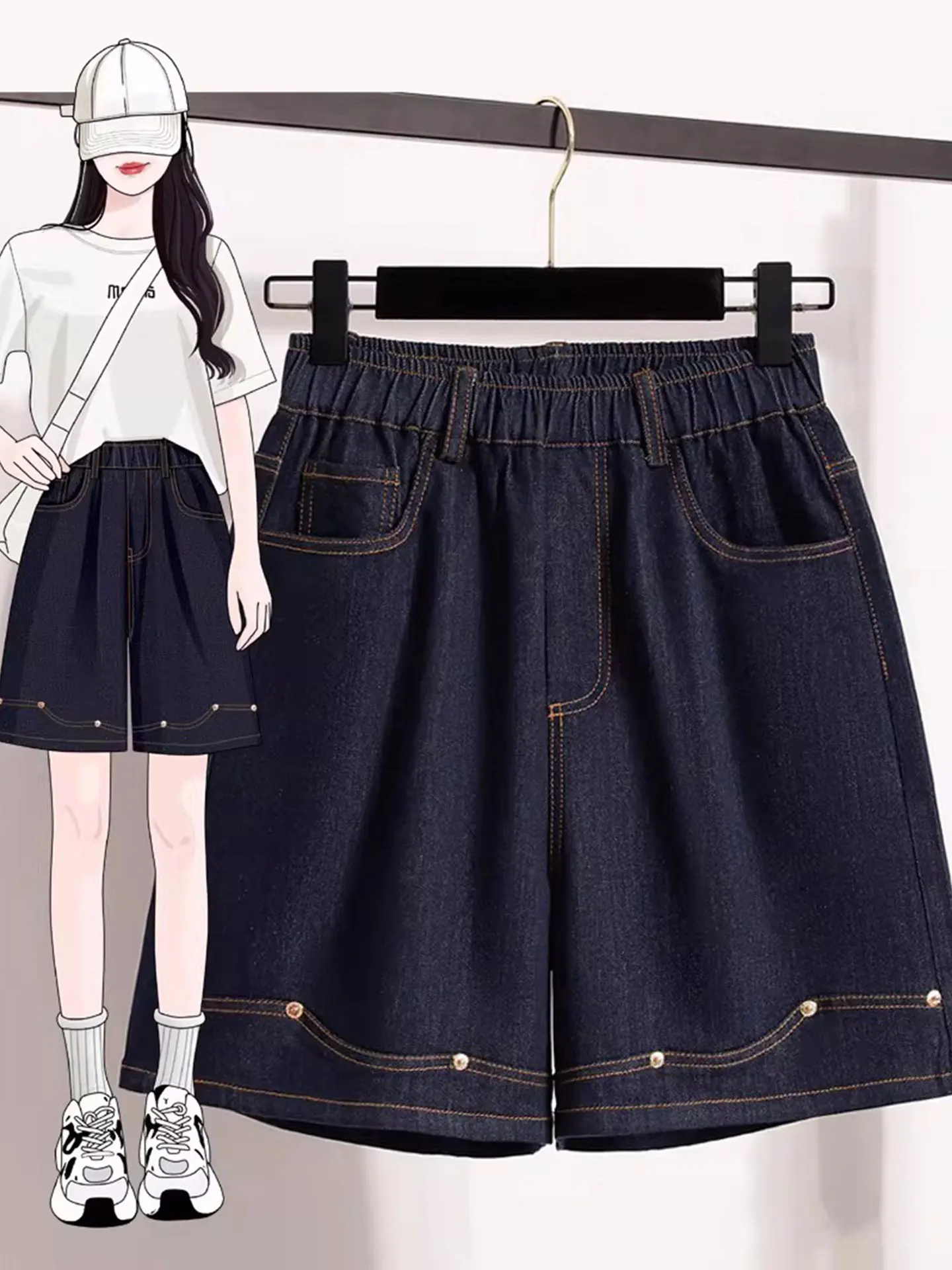 

High Waist Wide Leg Short Jeans Women's Summer Thin Style plus Size Loose Slimming Straight Cut Mid-Length Casual Pants