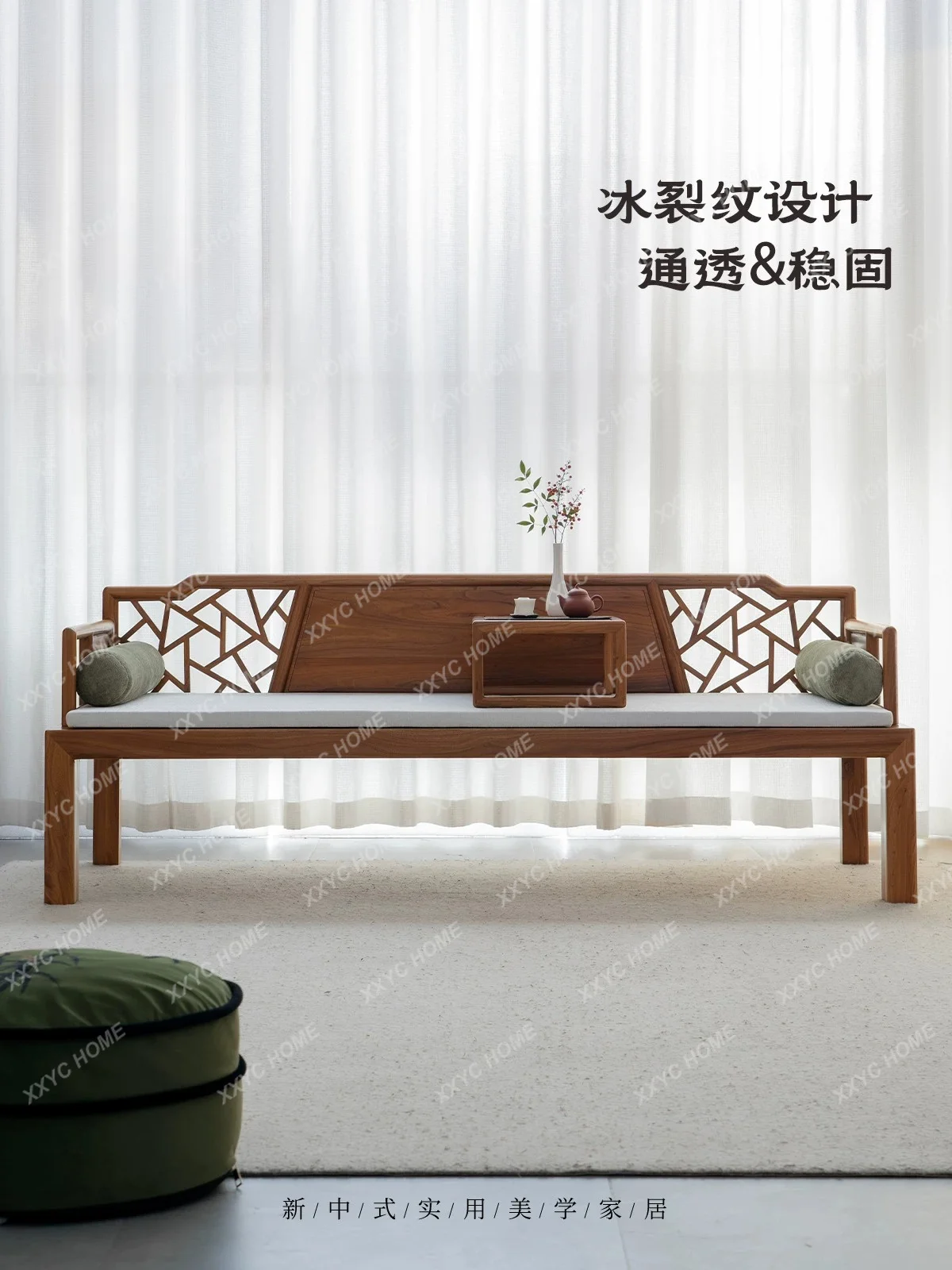 New Chinese solid wood Living room dual-purpose push-pull  Small apartment retractable Arhat bed