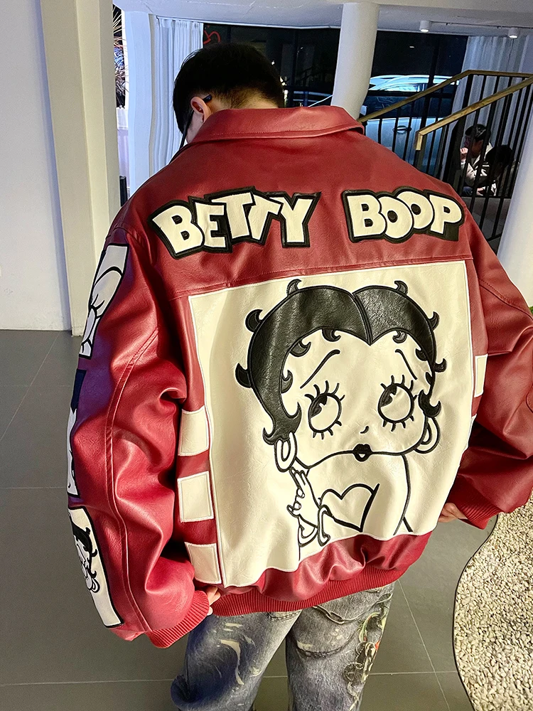 

Мужская кожаная куртка-пилот Bet Miss с вышивкой, свободного кроя, из хлопка, для пар, модная повседневная верхняя одежда