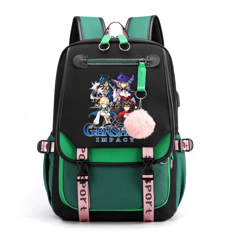 Genshin Impact Rugzak Schooltassen voor Meisjes met Anime Rugzak voor Tiener Kinderen USB Waterdichte Schoolrugzak Zakken Mochila