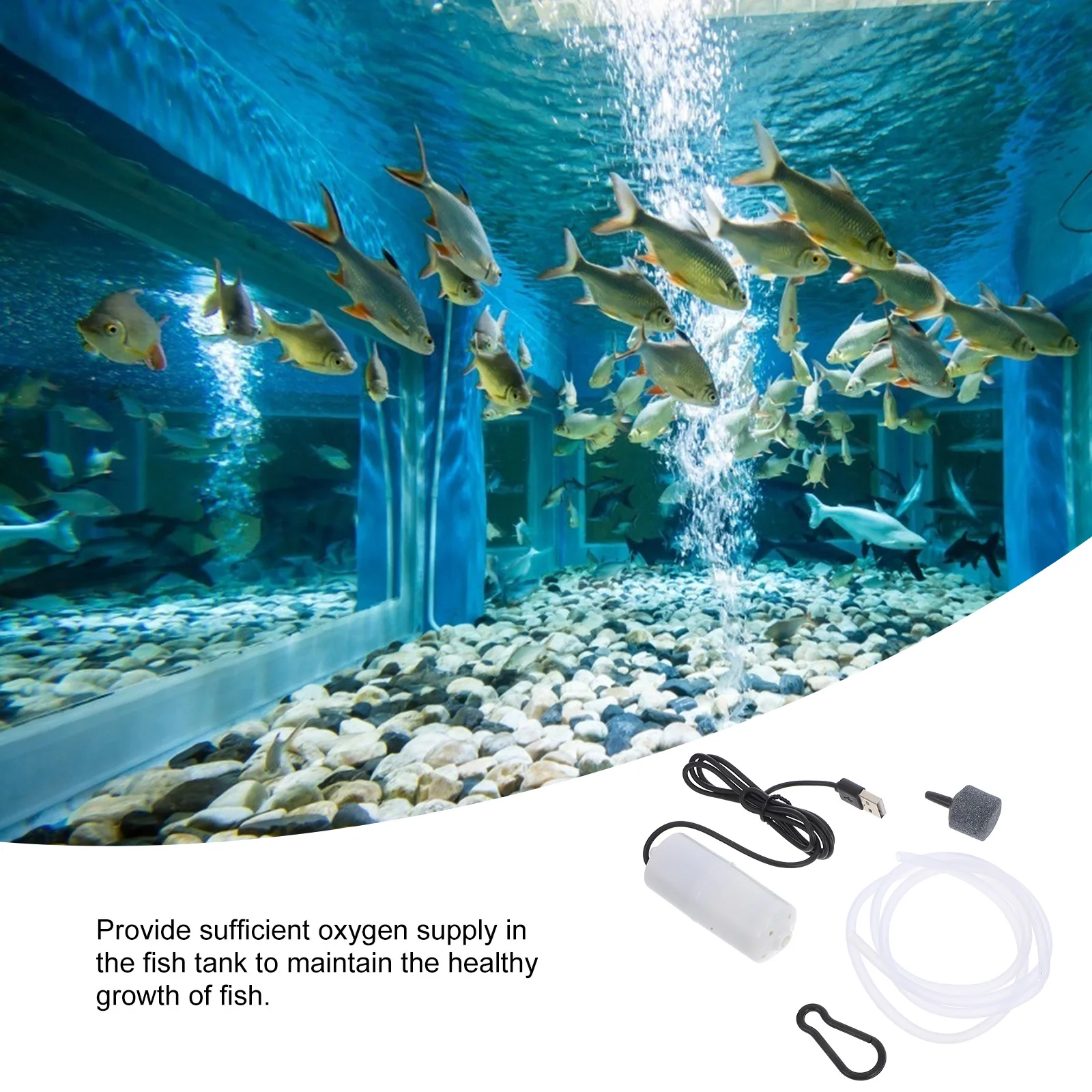 

Small Oxygen Pump White Mini USB Aquarium Air Bubbler Fish Tank Aerator Tube Stone Home Use Pet Supplies Silent Long Lasting