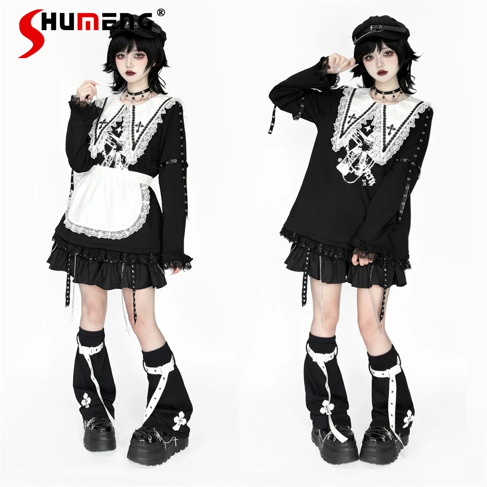 

Original Japanese Style Subculture Harajuku Cross Navy Collar Long Sleeve Lace Spliced Loose Casual Sweatshirt Tops Women Autumn