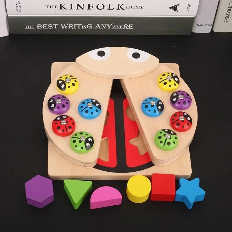 

Wooden 3D Toys Magnetic Fishing Game Ladybug Shape Matching Building Blocks Animal Puzzle Game Early Education