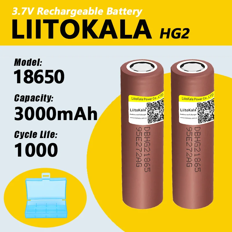 Liitokala HG2 + 박스 18650, 3000mAh 고출력 방전 충전식 배터리, 30A 고전류, 1-30 개