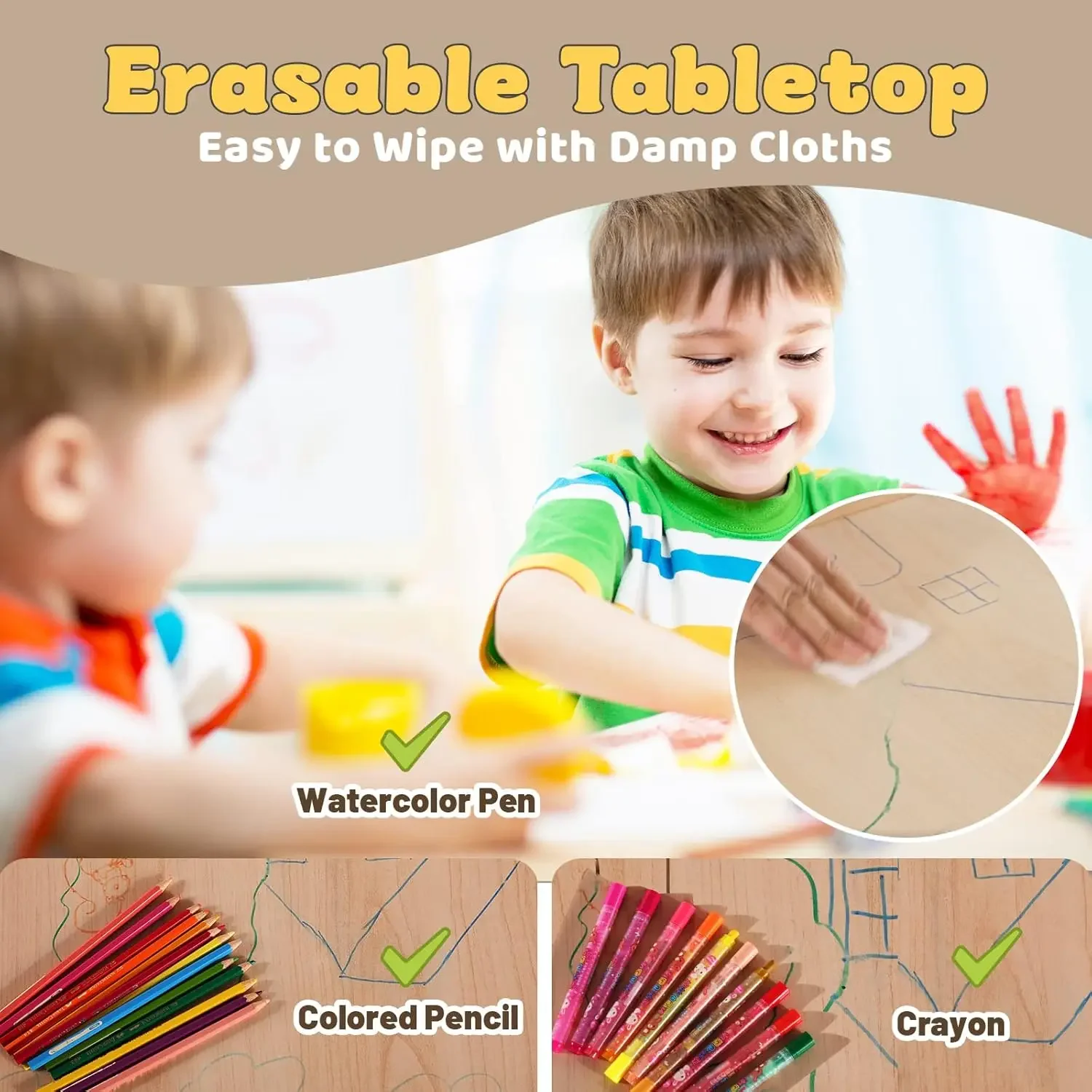 Ensemble table et 2 chaises pour enfants, ensemble table et chaises pour tout-petits réglables en hauteur pour les 3 à 8 ans, table d'art et d'artisanat facile à essuyer