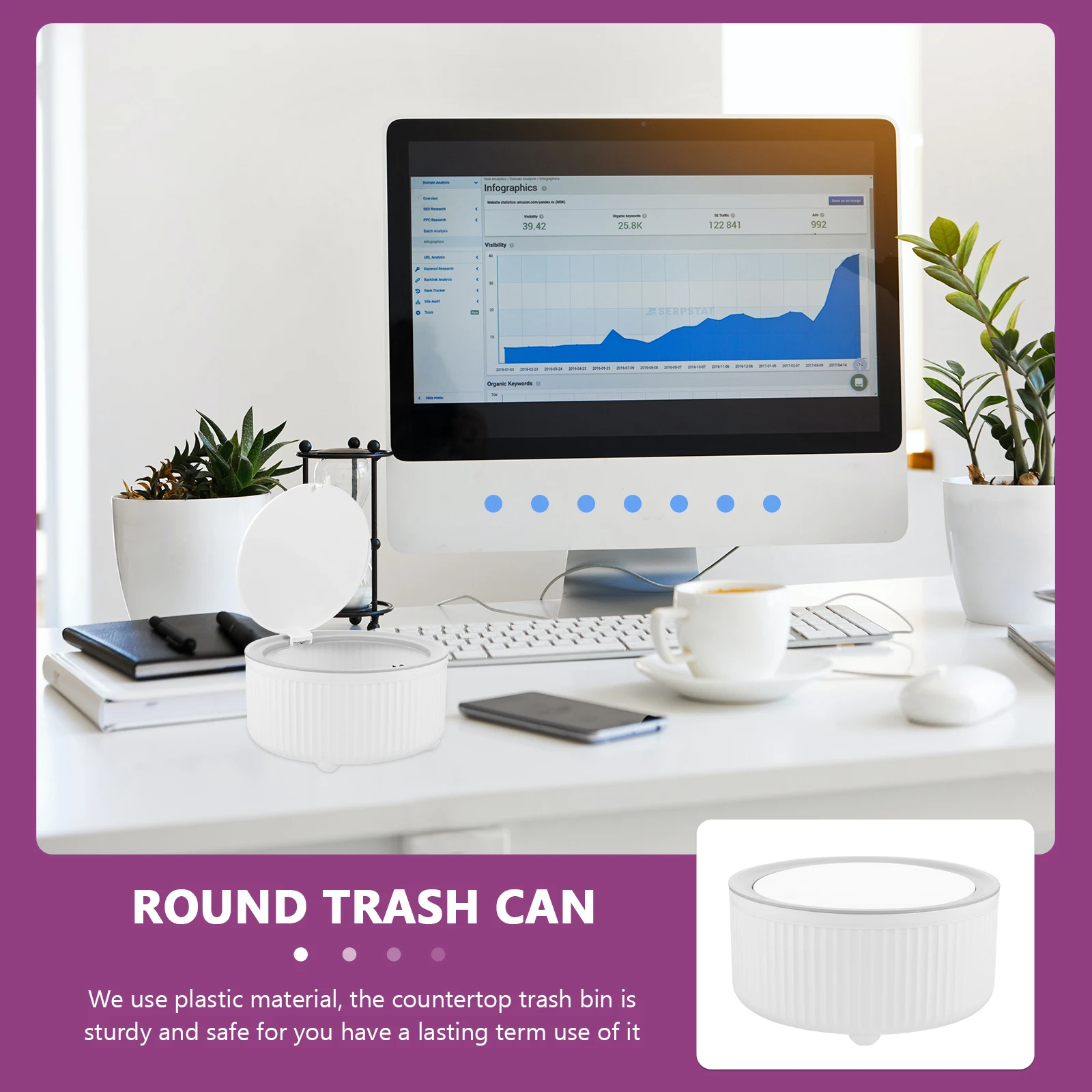 

Mini Desktop Trash Can Small Round Kawaii Garbage Bin White Lid Bedroom Study Dorm Suitable Any Desk Lightweight Compact Kitchen