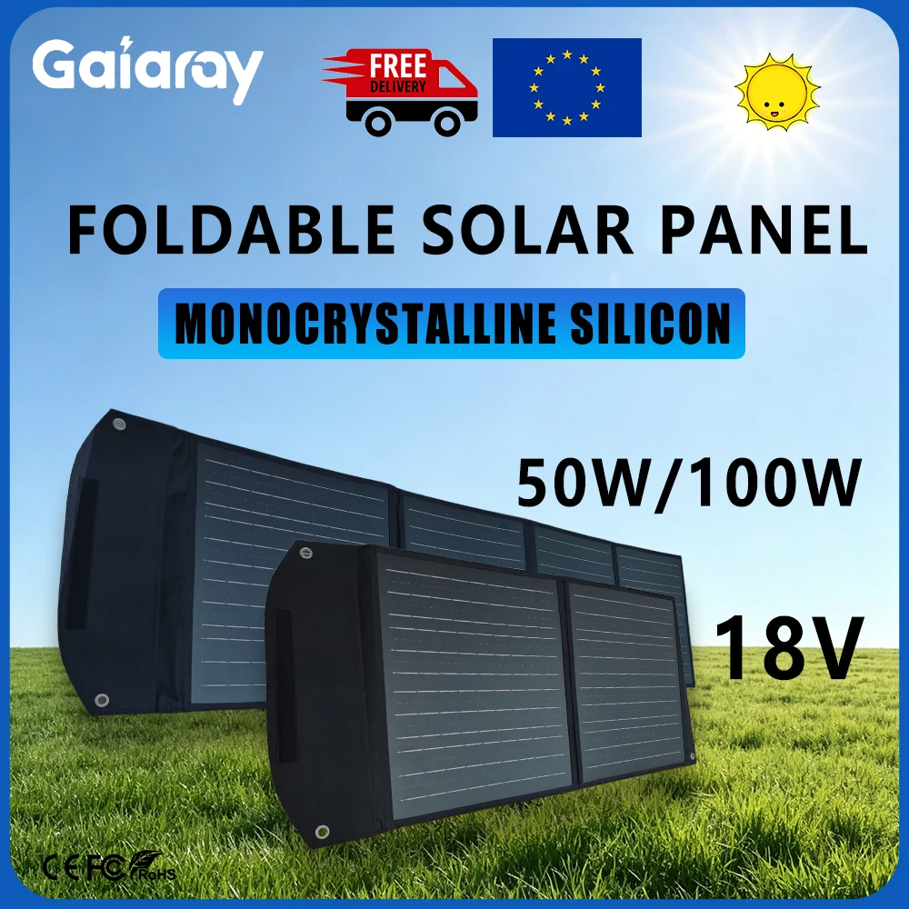 Pannello solare Gaiaray da 50W 1000W per ricarica, 18V, portatile, pieghevole, scheda di ricarica USB per telefoni cellulari, power bank da esterno, caricatore da viaggio per casa e campeggio