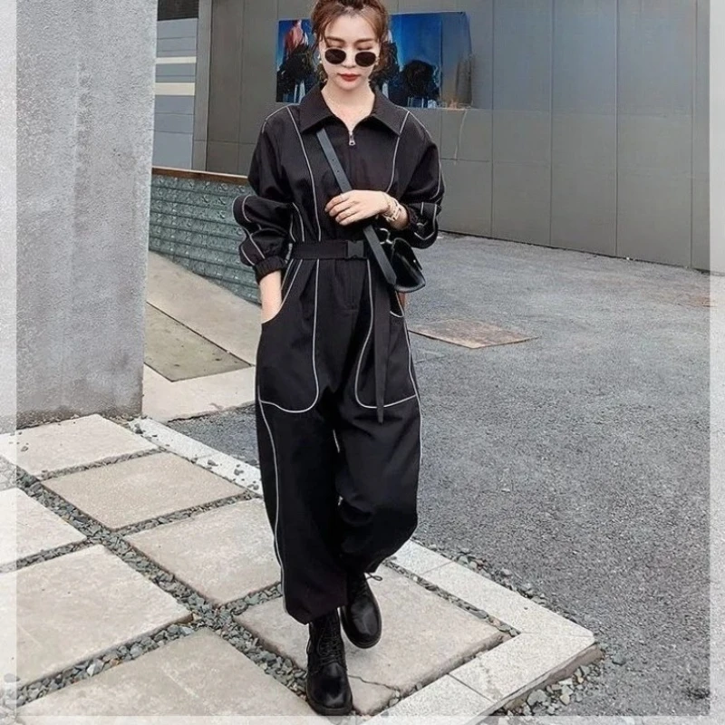 

Women's Glow In The Dark Reflective Harem Jumpsuit New Spring Autumn Loose Fit Waist Cinch Slimming Tapered Leg Tie Waist Unique