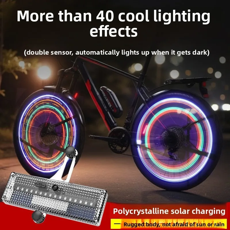 Solar-Powered Bike Valve Light with Induction - USB - Charging Bike Riding Light, Mountain Bike Pinwheel Hub Light