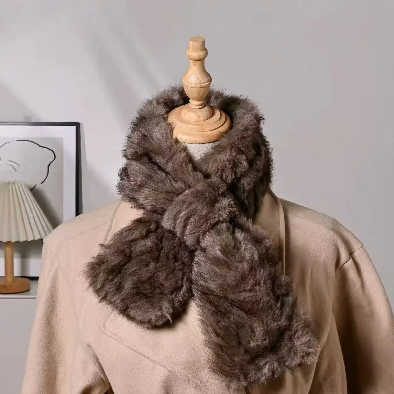 Perle Fuzzy Kragen Halswärmer Winter Damen Schal Nackenschutz Vielseitig Nachahmung Rex Kaninchenfell Plüsch