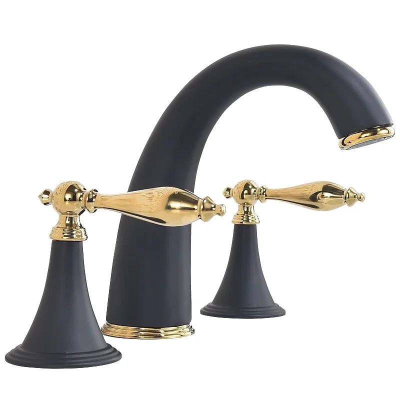 

European retro all-copper three-hole hot and cold faucet split marble surface basin