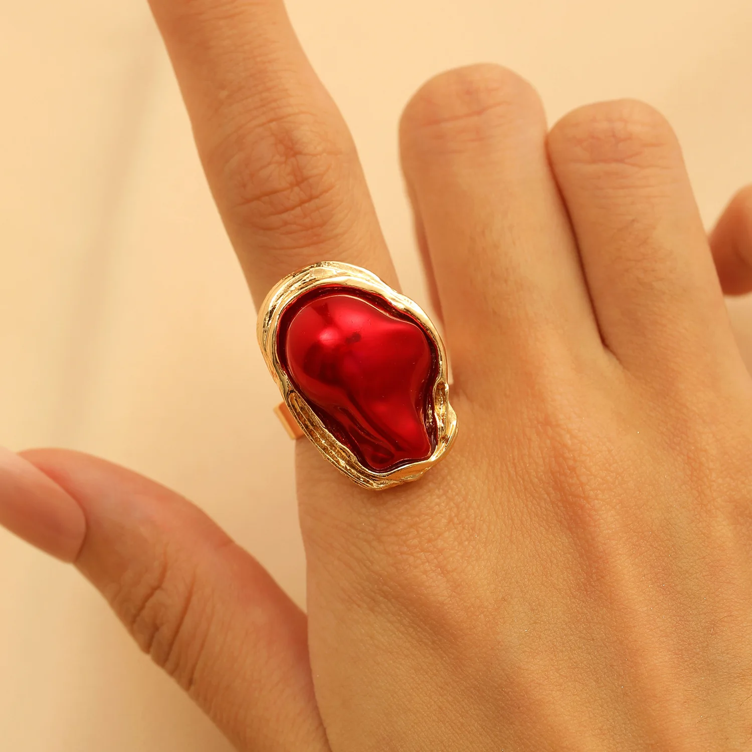 LATS Alien Irregular Baroque Imitation Pearl Open Ring for Women, Geometric High-end Feeling Finger Jewelry Fashion Accessories