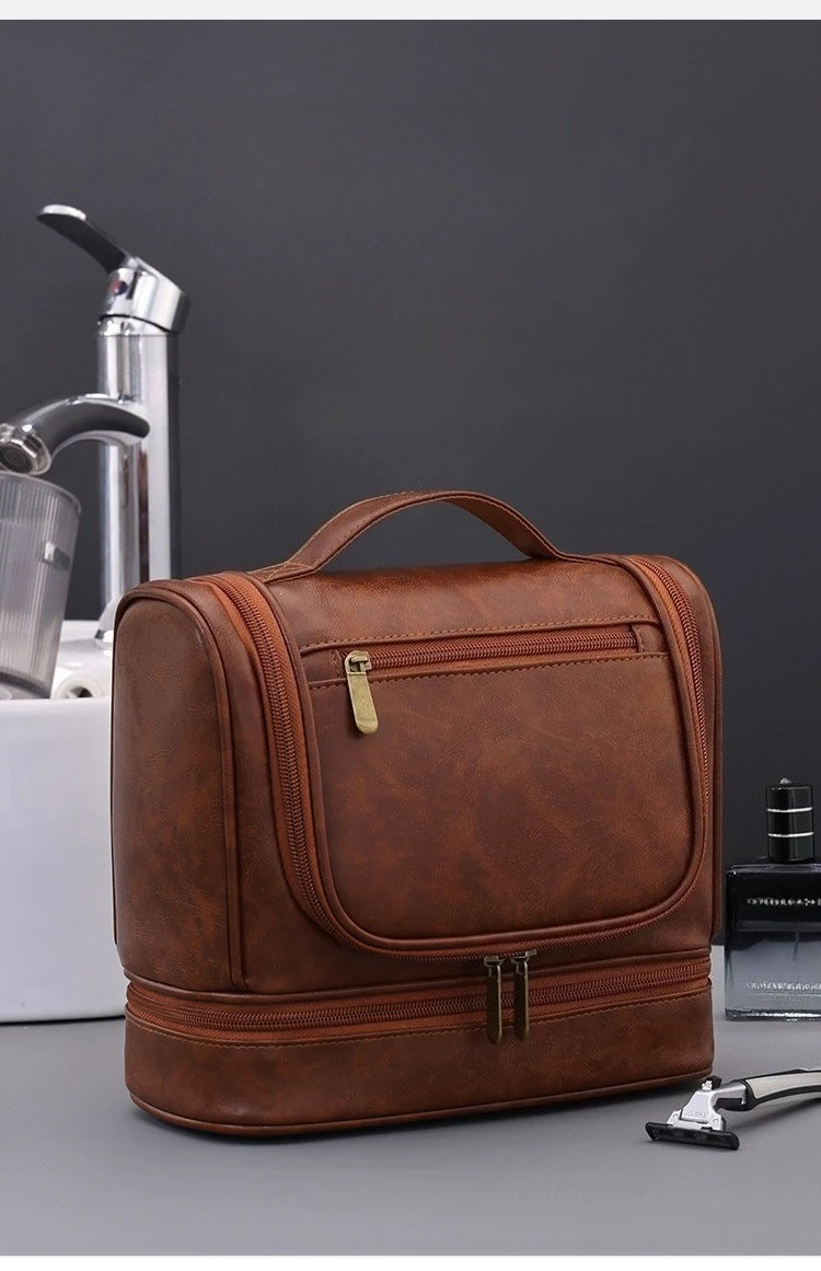 New Double-layer Hanging Large-capacity Men's Toiletry Bag, Business Travel Portable Dry and Wet Separation Cosmetic Storage Bag