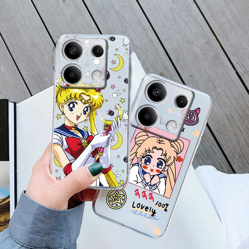 Cartoon Anime Sailors Moons Rabbit Girls Cute Cat for Xiaomi Redmi Note 13 4G 5G Phone Case Transparent Clear Silicone TPU Cover