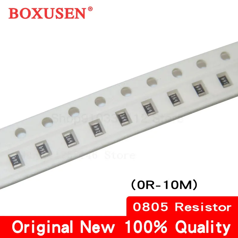 100Pcs 0805 SMD Chip Resistor 5% Tolerance 1/4W Thick Film Resistor 0R~10M Ohm 10R 1K 4.7K 10K 1M 3.3M SMT Electronic Components