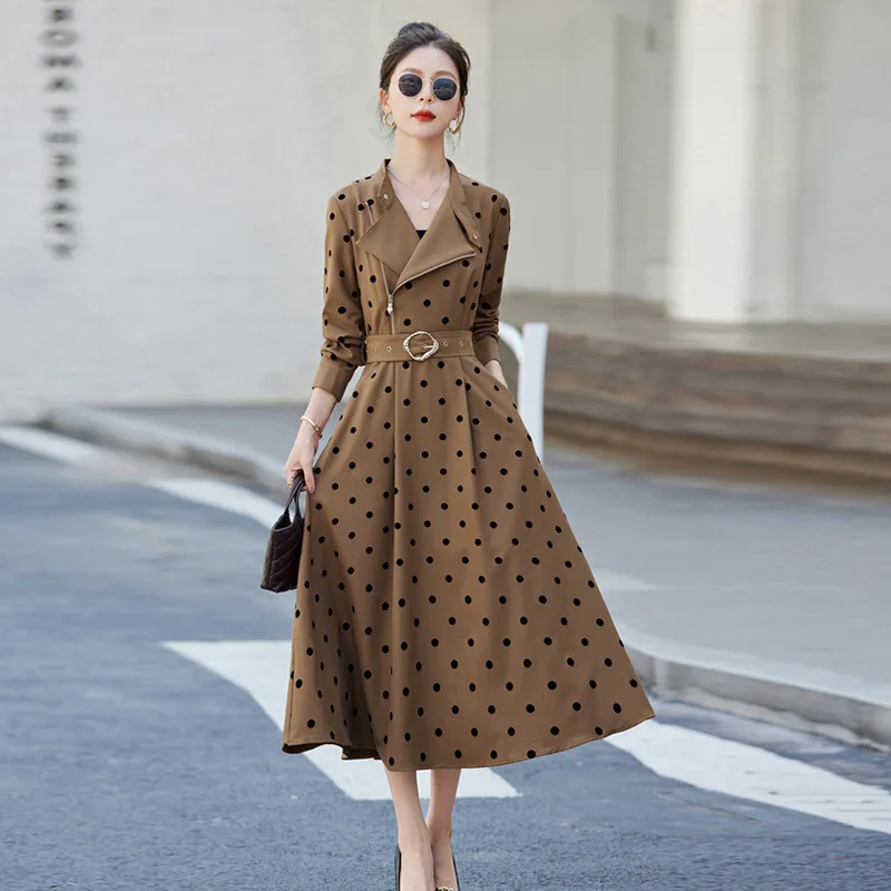 French Fashion Dress for Women High End Design Temperament Slim Belt Mid Length Dress Bohemian Style Spring and Autumn New 2024