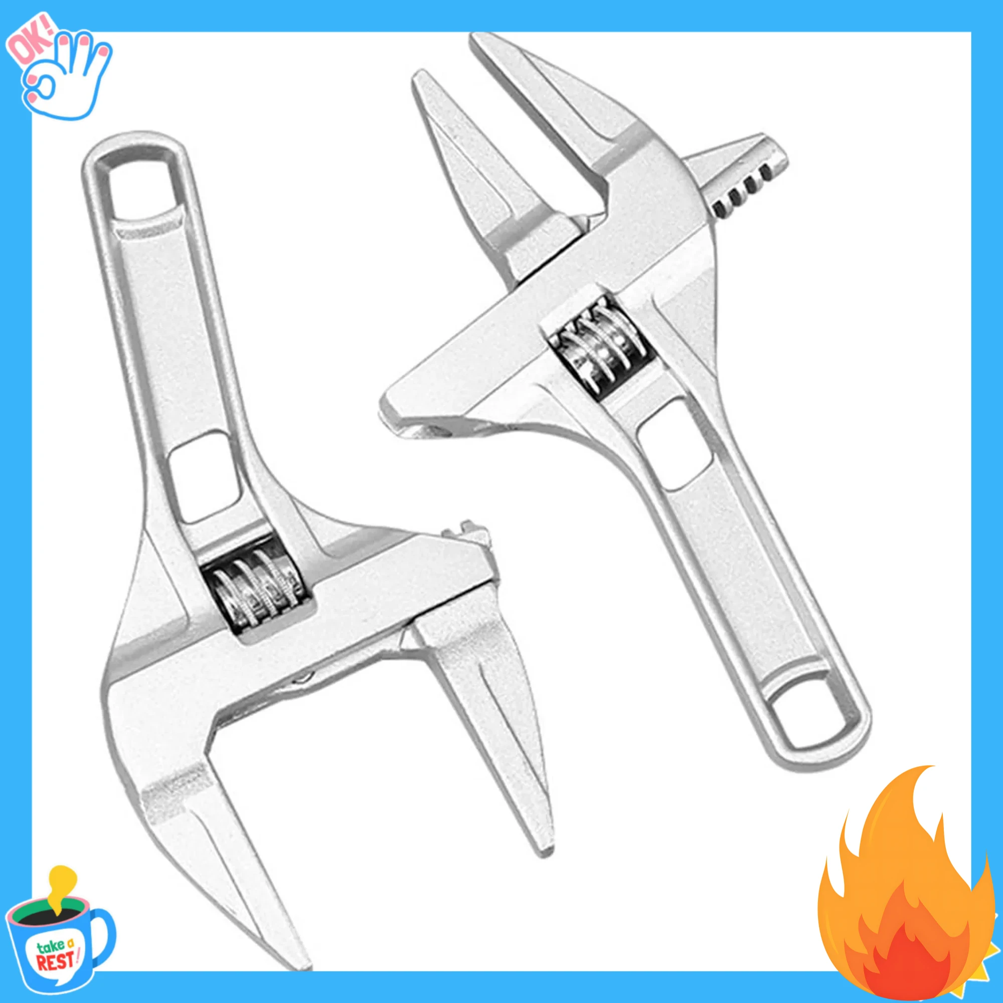 Mini Adjustable Bathroom Adjustable Wrench Strong Clamping Large Open End Multifunctional Aluminum Spanner Bathroom Repair Tool