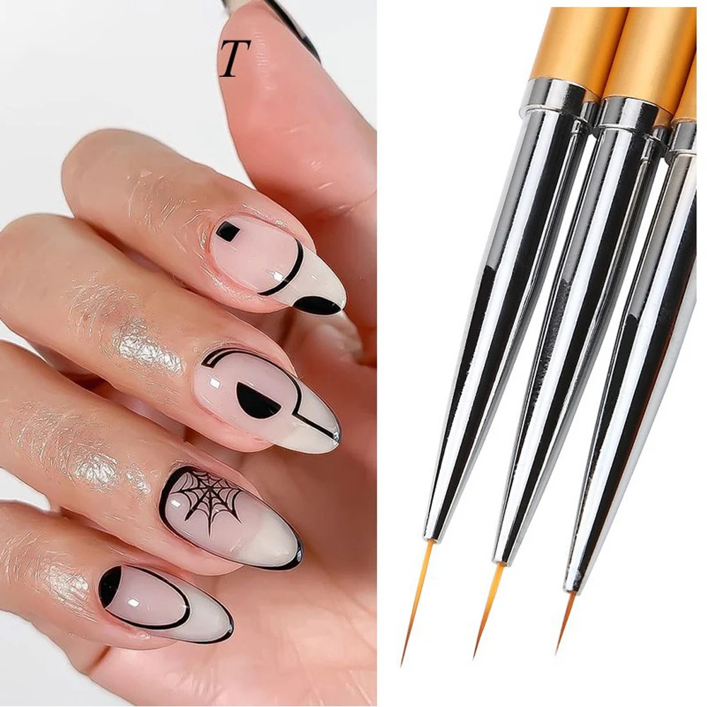 

3pcs Metal Nail Art Liner Brush Set Golden UV Gel Liner Painting Brushes Drawing Flower Pen Drawing Flower DIY Nail Art Supplies