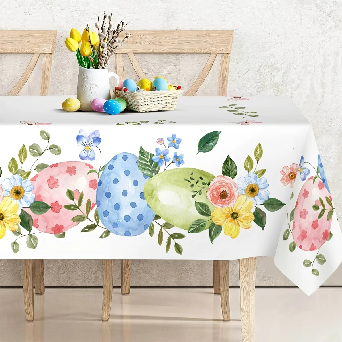 Easter Colorful Eggs Flower Waterproof Tablecloth Party Decor Reusable  Kitchen Dining Rectangle Tablecloth Easter Decorations