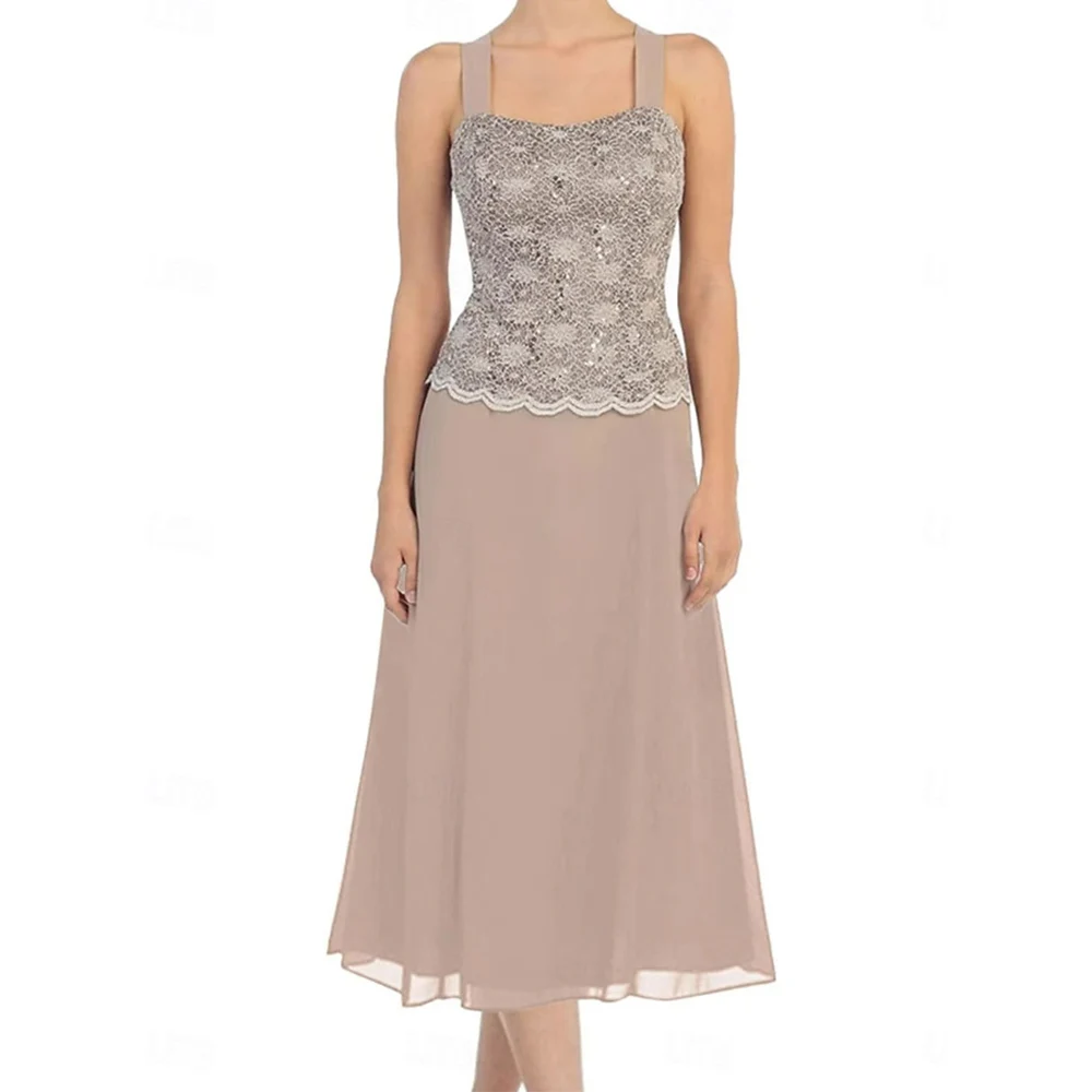 Customized 3 Pieces Mother of the Bride Dresses with Jacket Lace Chiffon Tea-Length A-Line Wedding Guest Party Groom Dress 2026